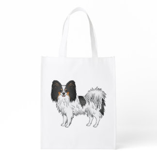 Tricolor Papillon Adorable Toy Breed Dog Design Grocery Bag