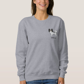 Tricolor Papillon Cartoon Dog And Your Pet's Name Sweatshirt