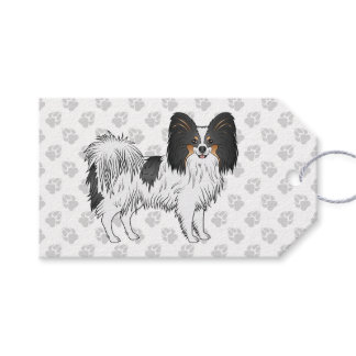 Tricolor Papillon Cartoon Dog With Paw Pattern Gift Tags