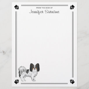 Tricolor Papillon Cartoon Dog With Paws And Text Letterhead