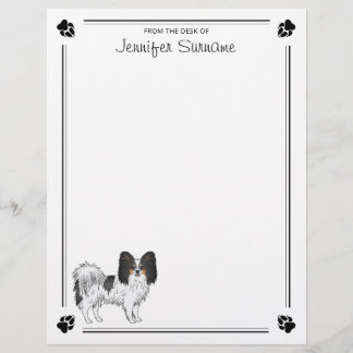 Tricolor Papillon Cartoon Dog With Paws And Text Letterhead