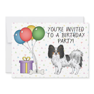 Tricolor Papillon Cute And Happy Dog - Birthday Invitation