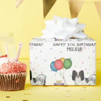 Tricolor Papillon Cute And Happy Dog - Birthday Wrapping Paper