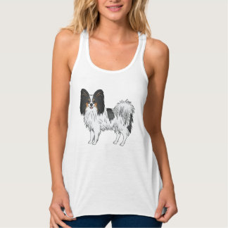 Tricolor Papillon Cute And Happy Dog Illustration Tank Top