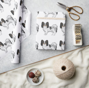 Tricolor Papillon Cute And Happy Dog Pattern Wrapping Paper