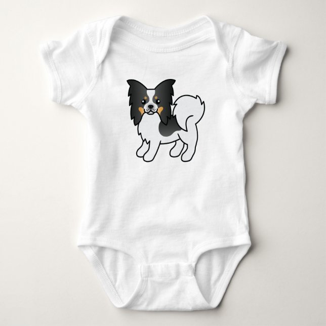 Tricolor Papillon Cute Cartoon Dog Baby Bodysuit (Front)