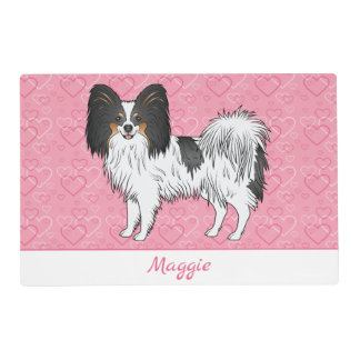 Tricolor Papillon Cute Cartoon Dog On Pink Hearts Placemat