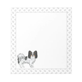 Tricolor Papillon Cute Cartoon Dog With Gray Paws Notepad