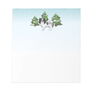 Tricolor Papillon Cute Dog In A Winter Forest Notepad