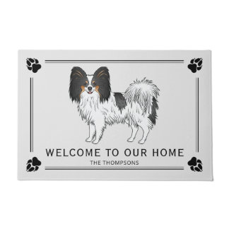 Tricolor Papillon Cute Dog With Custom Text Doormat