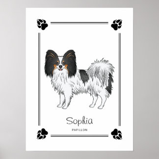 Tricolor Papillon Cute Dog With Paws And Text Poster
