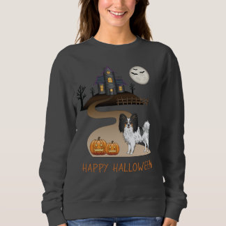 Tricolor Papillon Dog And Halloween Haunted House Sweatshirt
