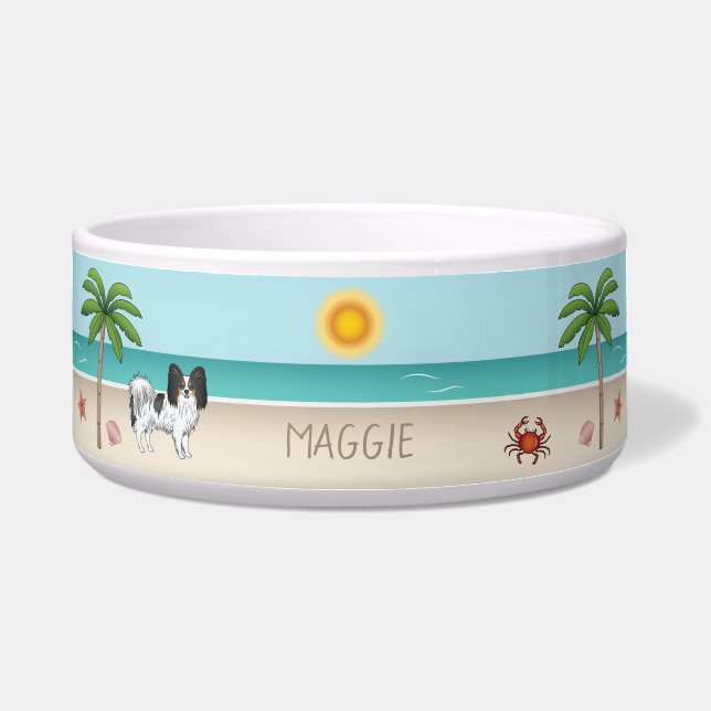 Tricolor Papillon Dog At A Tropical Summer Beach Bowl (Front)