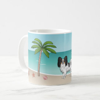 Tricolor Papillon Dog At A Tropical Summer Beach Coffee Mug