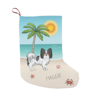 Tricolor Papillon Dog At A Tropical Summer Beach Small Christmas Stocking