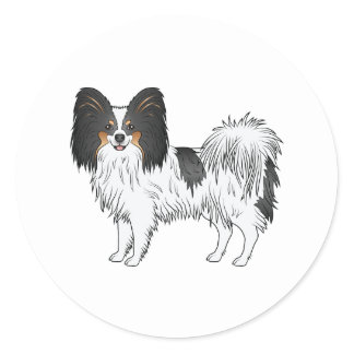 Tricolor Papillon Dog Standing With A Happy Face Classic Round Sticker