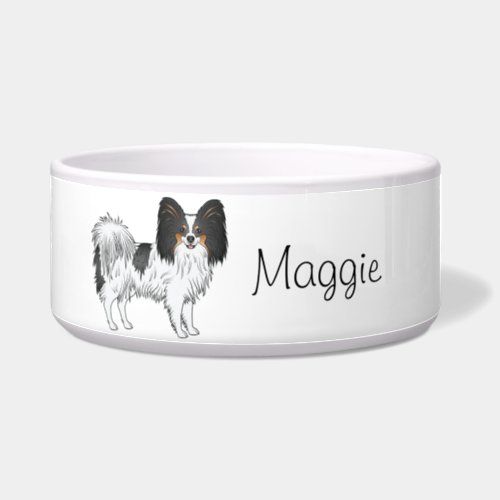 Tricolor Papillon Happy Dog With Dogs Own Name Bowl