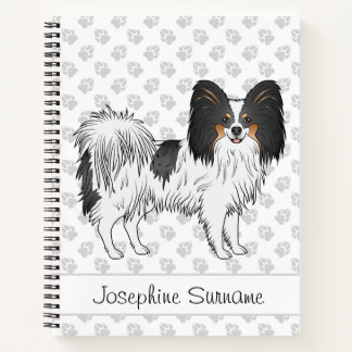 Tricolor Papillon Happy Dog With Text And Paws Notebook