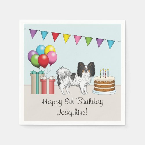 Tricolor Papillon Toy Breed Dog Colorful Birthday Napkins