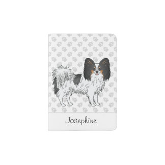 Tricolor Papillon With Custom Name And Paws Passport Holder