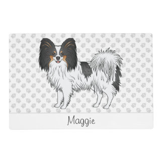 Tricolor Papillon With Paws And Custom Name Placemat