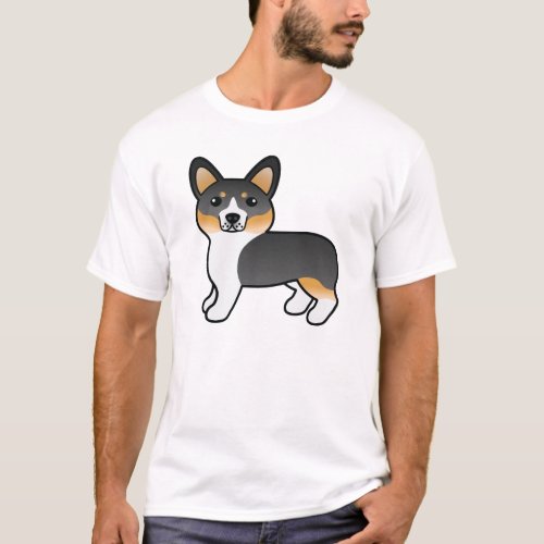 Tricolor Pembroke Welsh Corgi Cartoon Dog T_Shirt