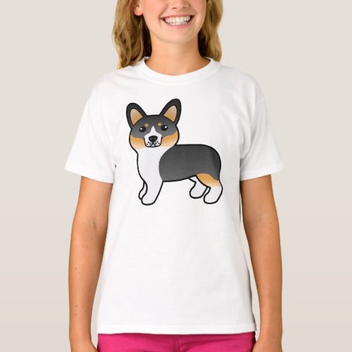 Tricolor Pembroke Welsh Corgi Cartoon Dog T_Shirt