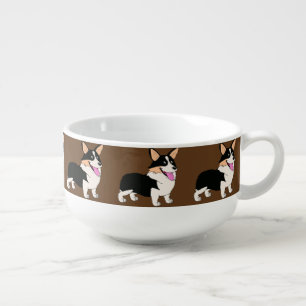 Tricolor Pembroke Welsh Corgi Cartoon Soup Mug
