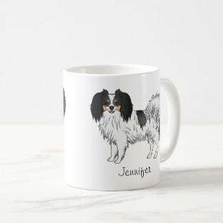 Tricolor Phalène Cartoon Dog With Custom Name Coffee Mug