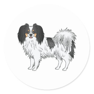 Tricolor Phalène Cute Cartoon Dog Illustration Classic Round Sticker