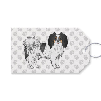 Tricolor Phalène Cute Cartoon Dog With Gray Paws Gift Tags