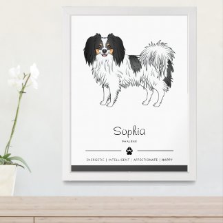 Tricolor Phalène Dog With His Or Her Own Name Framed Art