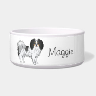 Tricolor Phalène Happy Dog With Personalized Name Bowl