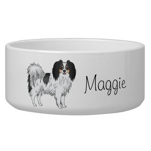 Tricolor Phalne Happy Dog With Personalized Name Bowl