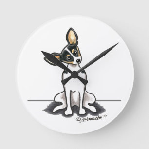 Tricolor Rat Terrier Sit Pretty Round Clock