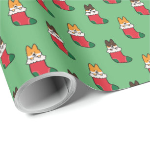 Tricolor + Red Corgi Stocking Mini Wrapping Paper