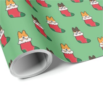 Tricolor   Red Corgi Stocking Mini Wrapping Paper by CorgiThings at Zazzle