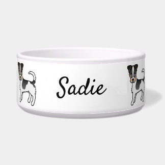 Tricolor Rough Coat Jack Russell Terrier &amp; Name Bowl