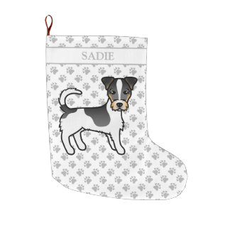 Tricolor Rough Coat Jack Russell Terrier &amp; Name Large Christmas Stocking