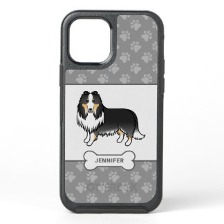Tricolor Rough Collie Cartoon Dog With Bone &amp; Name OtterBox Symmetry iPhone 12 Case
