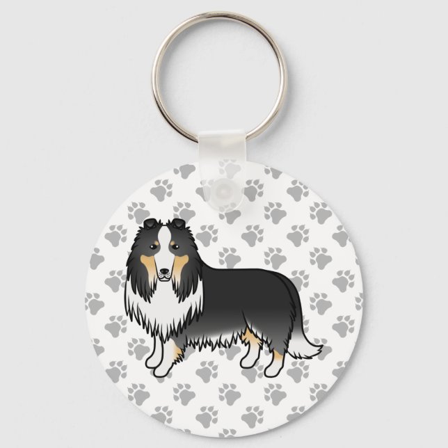 Tricolor Rough Collie Cute Cartoon Dog Keychain (Front)
