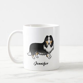Tricolor Rough Collie Cute Cartoon Dog &amp; Name Coffee Mug