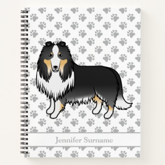Tricolor Rough Collie Cute Cartoon Dog &amp; Name Notebook