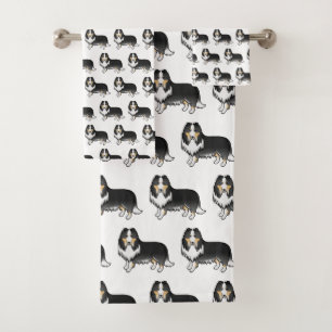 Tricolor Rough Collie Cute Cartoon Dog Pattern Bath Towel Set