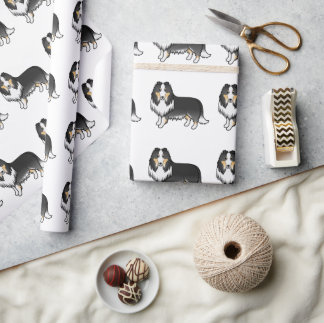 Tricolor Rough Collie Cute Cartoon Dog Pattern Wrapping Paper