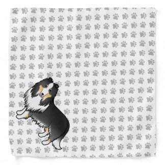 Tricolor Rough Collie Cute Cartoon Dog &amp; Paws Bandana