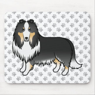 Tricolor Rough Collie Cute Cartoon Dog &amp; Paws Mouse Pad