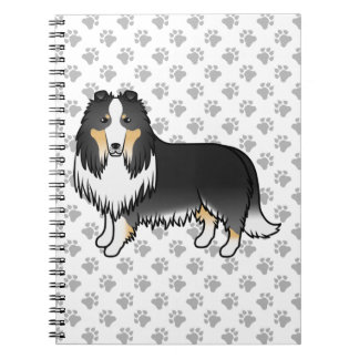 Tricolor Rough Collie Cute Cartoon Dog &amp; Paws Notebook