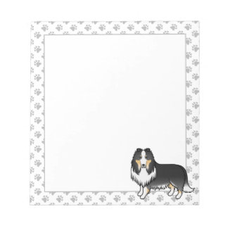 Tricolor Rough Collie Cute Cartoon Dog &amp; Paws Notepad