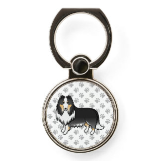 Tricolor Rough Collie Cute Cartoon Dog &amp; Paws Phone Ring Stand